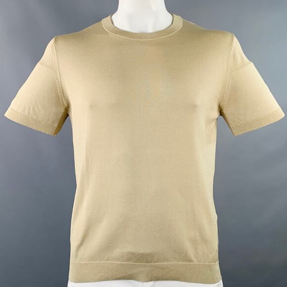 SANDRO Size L Beige Knit Acetate Blend Crew Neck T-shirt - Picture 1 of 7